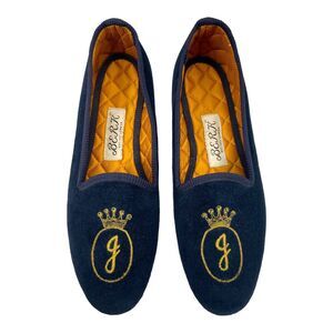 BERK Blue Velvet Embroidered CROWN “G” Loafers Slippers - UK 6 /‎ US 8.5